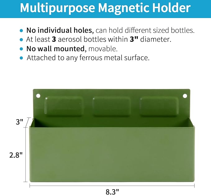Magnetic Aerosol Spray Can Holder, Magnet Toolbox Bottle Holder, Tool Box Storage Rack for Garage and Home, Craft Workspace, Mechanic Paint Bottle Can Organizer, Green, 3"x8.3"