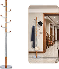 Coat Rack Freestanding, Wooden Tree Coat Rack Stand with 3 Adjustable Sizes Coat Tree and 11 Hooks, Sturdy Hall Tree with Solid Round Base for Entryway, Hallway,Bedroom (Solid Wood Metal Hook)