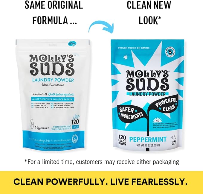 Molly's Suds Starter Pack | Includes 70 Load Natural Laundry Powder, 2 Package of Wool Dryer Balls & 1 Oxygen Whitener