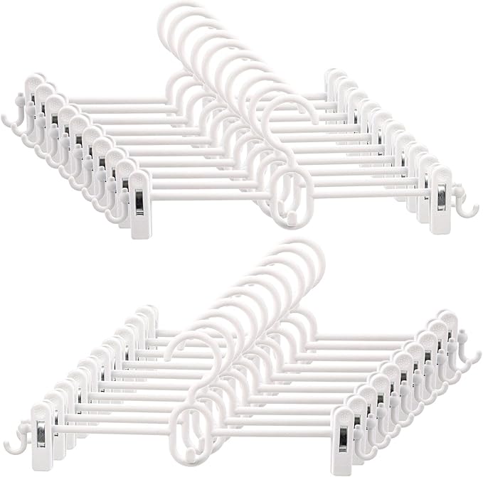 Tosnail 20 Pack Plastic Pants Skirt Hangers, 14 Inch Space Saving Hangers with Clips and Stackable and Strap Hooks, Cascading Hanger Closet Organizer - White