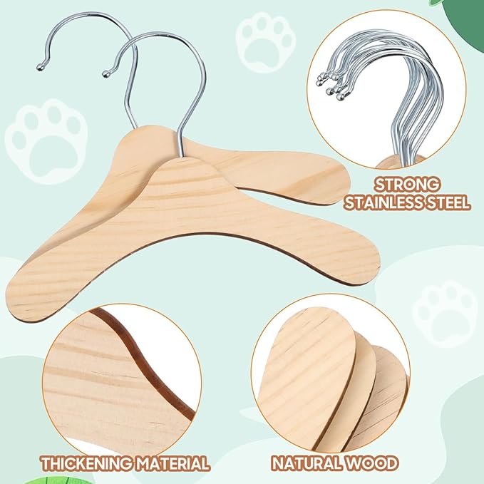 Pet Clothes Hanger Rack Wooden Dog Clothing Hangers Portable Puppy Clothes Organizer Space-Saving 6.89X5.51 Inches for Small Dogs and Cats