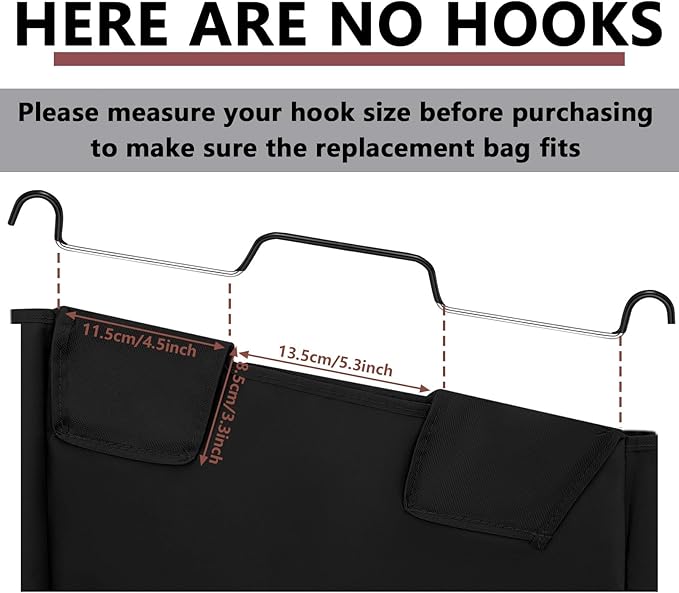 Windyun 3 Pcs Hypotenuse Laundry Sorter Replacement Bags Hamper Cart Removable Replacement Bags Laundry Storage Organizer Bag Hamper Liner, No Hooks 14.76 x 8.66 x 23.23/19.29" (Black,Beige,Gray)