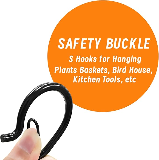 36 Pcs S Hooks for Hanging with Safety Buckle, 3.5 inch Heavy Duty Metal S Shaped Hooks Stainless Steel for Hanging Kitchen Utensil, Cups, Pots, Plants, Bags, Hats (Black)