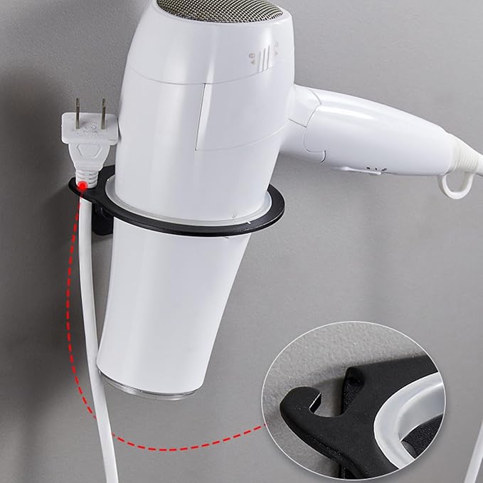 Mumusuki Universal Hair Dryer Holder, Wall Mount Blow Dryer Holder with Cord Storage Space Aluminum Bathroom Hair Tool Organizer for Universal Hairdryer