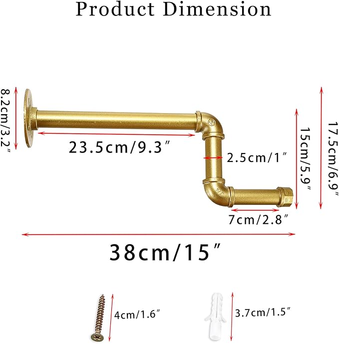 Sumnacon 2 Pcs 15 Inch Industrial Pipe Clothes Bars - Rustic Iron Coat Rack Hangers with Screws, Sturdy Metal Garment Rack Holders for Bathroom Cabinet Laundry Room Boutique Store,Gold