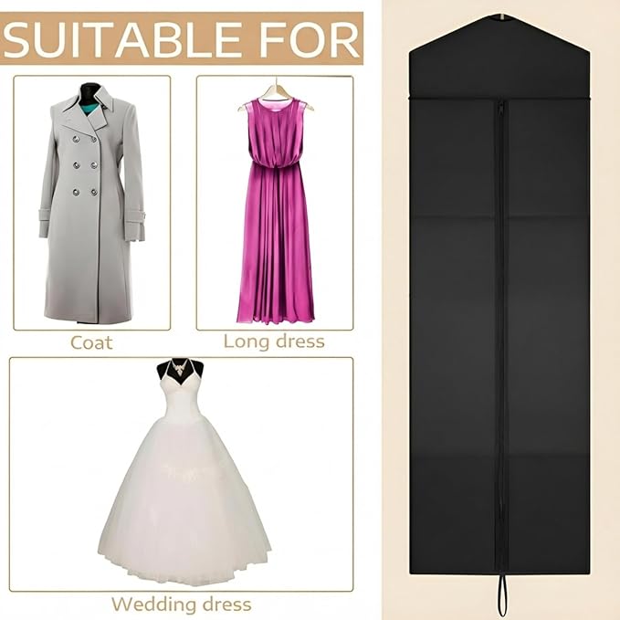 Sotiff Cotton Dress Garment Bags for Long Gowns Long Dress Travel Breathable Foldable Storage Bag Dust Proof (Black,70 x 23.6 Inch)