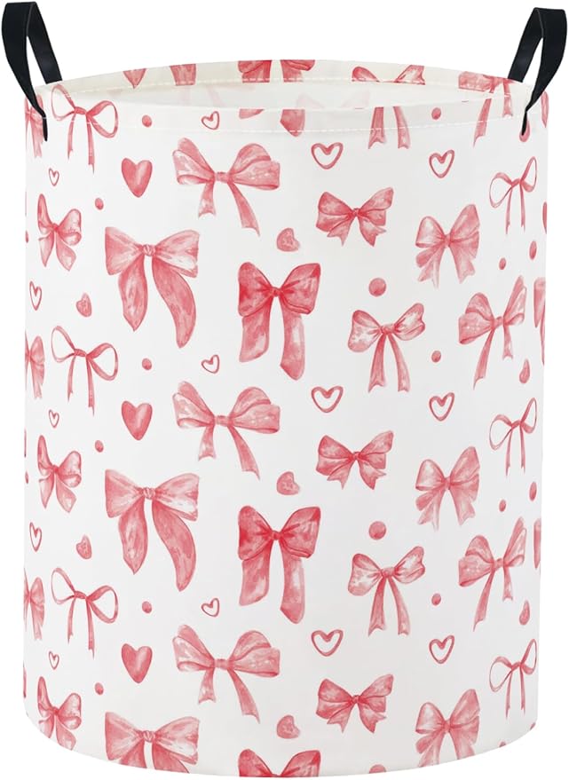 Baby Laundry Basket Baby Nursery Hamper Kids Laundry Basket Toy Storage Bin for Boys Room Decor Gift Baskets for Bedroom Bathroom(Heart Bowknot)