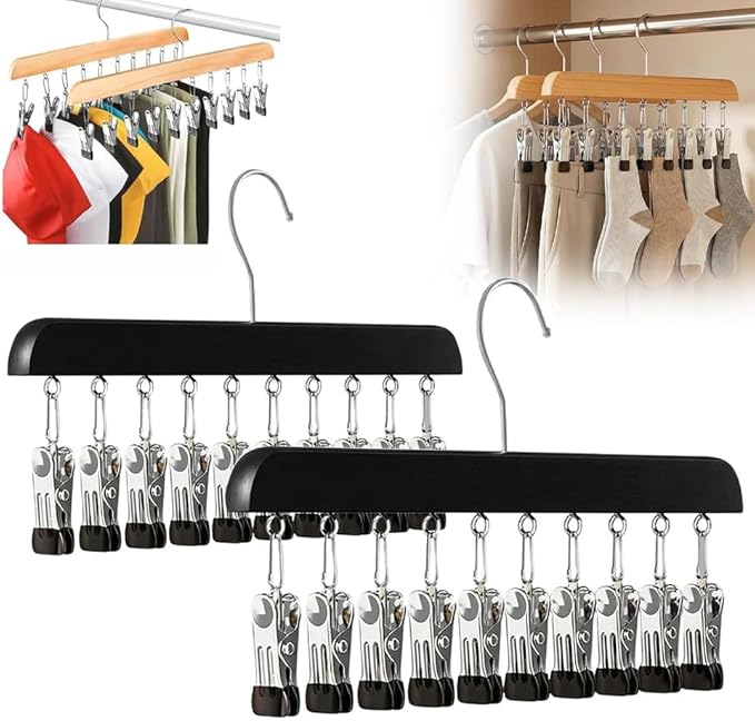 Legging Organizer for Closet, 2026 New Closet Organizer with 10 Clips, 360° Rotating Space Saving Hanging Clothes Organizer Hanging Rack for Holds 20 Leggings, Jeans, Hats, Shorts, Socks (2, Black)