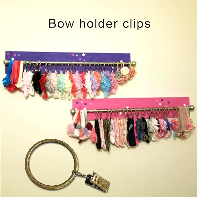 WeeksEight 40 Pack Bronze Curtain Rings with Clips, Curtain Hooks Hangers Clip Rings for Hanging Drapes Bows Hat, Drapery Rings 1.5 in I D, Fits up to 1.2 in Diameter Curtain Rod.