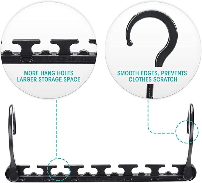 HOUSE DAY Sturdy Plastic Space Saving Hangers Cascading Hanger Organizer Closet Space Saver Multi Hangers for Heavy Clothes, Closet Organizers and Storage,College Dorm Room Essentials (20 Pack Black)