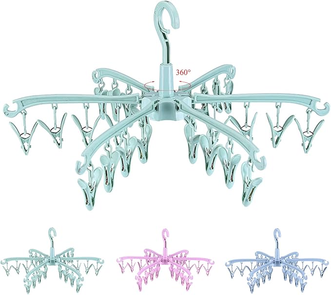 Foldable Drying Rack with 24 Clips for Drying Socks Lingerie Baby Clothes Drying Towels Rotatable Sock Drying Rack