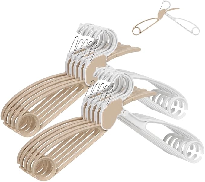 Quick-Release Clothes Hangers for Sweaters & T-Shirts - Neckline Protection, No Stretch, No Shoulder Bumps, Space-Saving Stackable Design [Beige, Pack of 10]