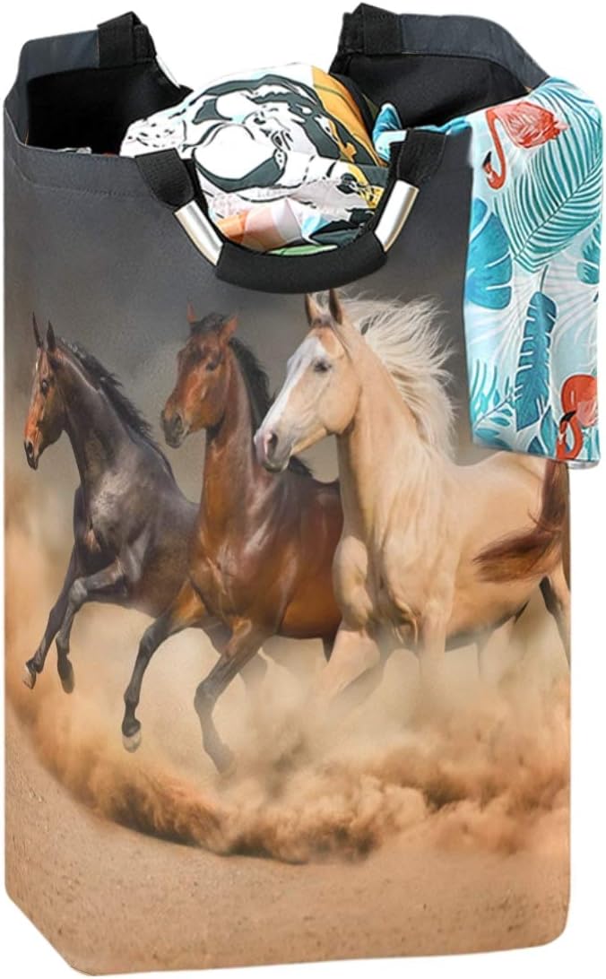 CaTaKu Animal Horse Laundry Hamper, Horse Laundry Basket Box Large Storage Collapsible Tall Clothes Hamper for Laundry Room Bedroom