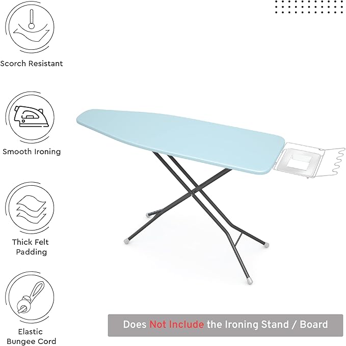 Encasa XO Ironing Board Cover and Pad 49"x18" - 4mm Felt Wide Iron Board Cover with Padding - Heat Resistant, Stain-Safe Dye, Non Slip Elastic Bungee Cord Tightening Iron Table Cover Ice Blue