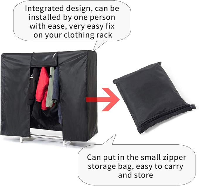 Garment Rack Cover 59" Clothes Rack Cover for Storage, Heavy Duty Dustproof Waterproof Clothes Closet Cover with 2 Full Strong Zipper, Wardrobe Rack Cover for Dance Costume, Dress, Suit（Only Cover）