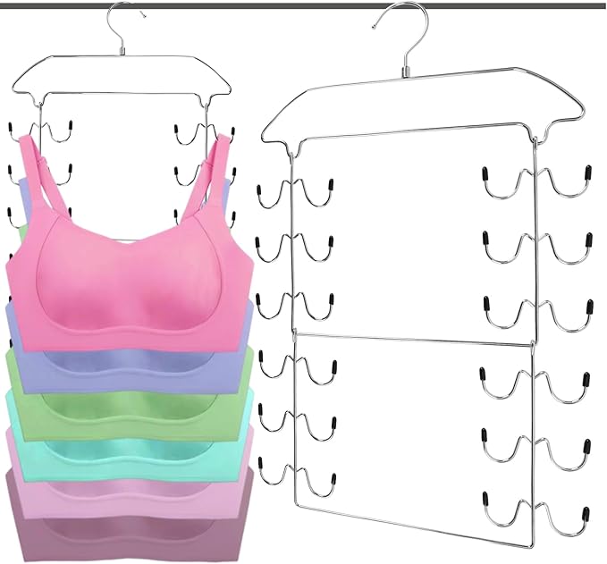 Space Saving Bra Hamgers, Closet Organizers and Storage for Camisoles Tank Tops Bras Ties Swimsuits Strappy Dress, Silver (1 Pack)