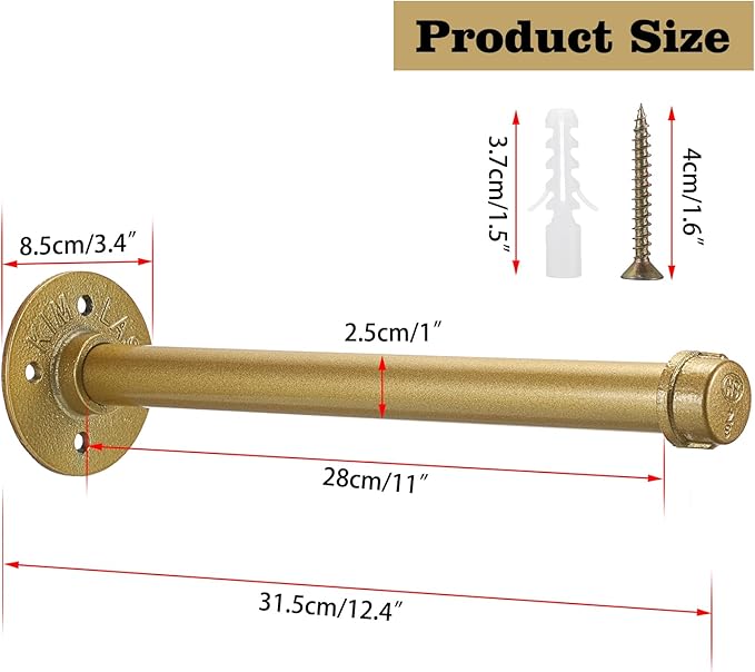 Sumnacon 2 Pack 12 Industrial Pipe Wall Mounted Clothing Rack Bar - Metal Garment Bracket Frame