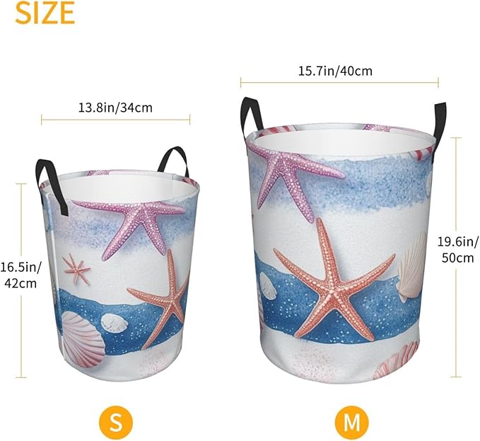 Ocean Seashell And Starfish Print Laundry Basket For Storage Bins Gift Baskets Bedroom Clothes Hamper