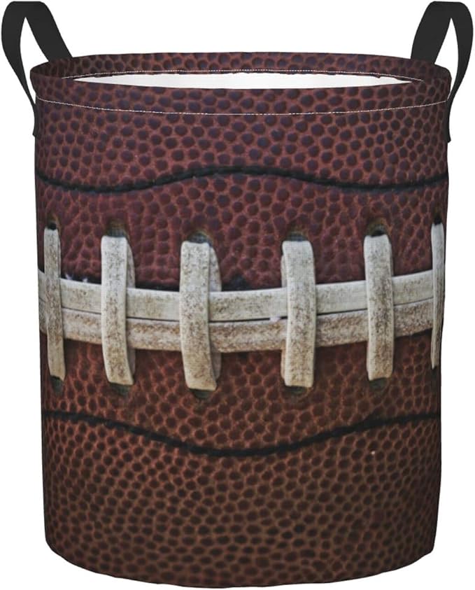 Dujiea American Football Themed Laundry Basket Round with Handle, Collapsible Foldable Canvas Storage Bin Dirty Clothes Bag for Laundry/Toys Organizer/College Dorm/Nursery/Decor(2 Sizes)