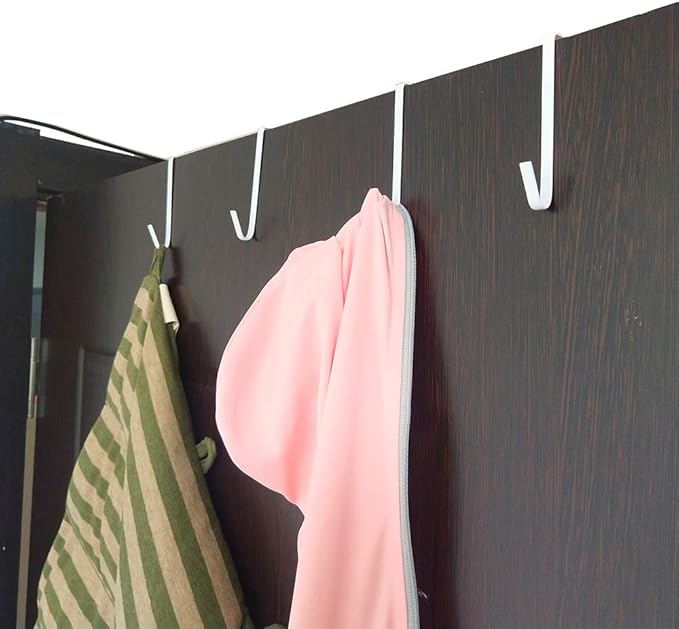 OJYUDD 12 Pack White Smart Over The Door Hook,2 Side Metal Z Hooks,S Hooks for Hanging Coats,Bags,Towels for Bathroom,Kitchen,Office