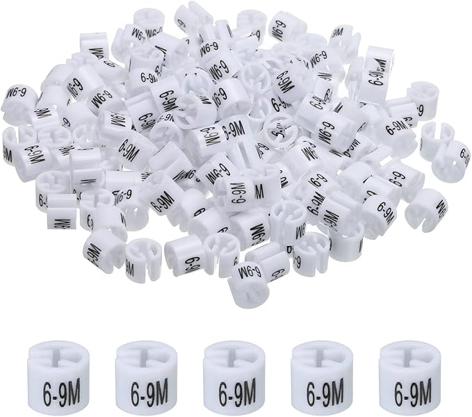 MECCANIXITY Clothes Hanger Marker (6-9M, White) Colored Hanger Sizer Garment Markers Tag, Pack of 150