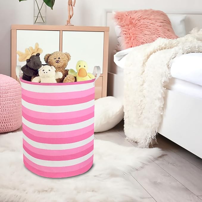 CLOCOR Pink Laundry Basket,Baby Girl Clothes Hamper for Nursery,Collapsible Toy Storage Bin with Handles, Room Decor,Waterproof Storage Basket(Pink Hamper)