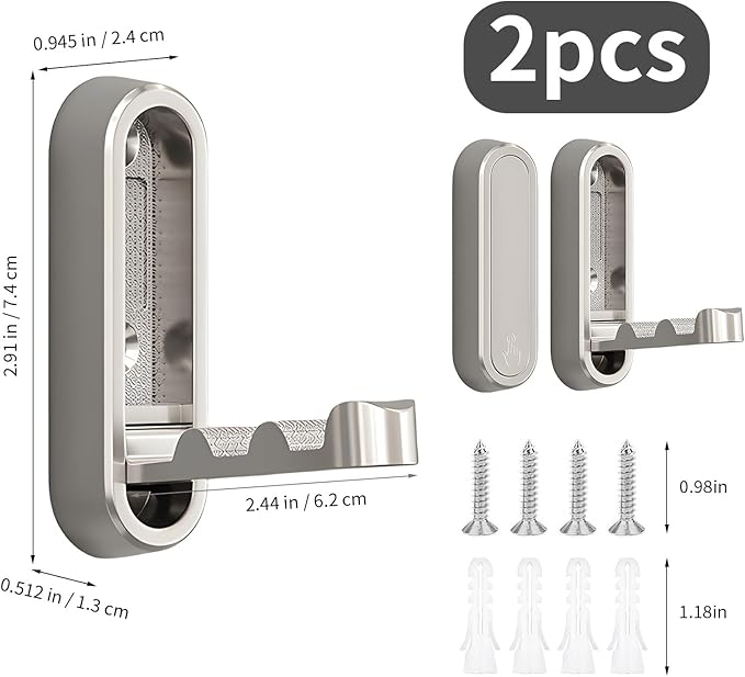 2Pcs Foldable Wall Hooks, Zinc Alloy Folding Hook Silver, Heavy Duty Folding Coat Hooks Wall Mounted for Hanging Coat Towels Bags Keys (Silver, 2 Pack)