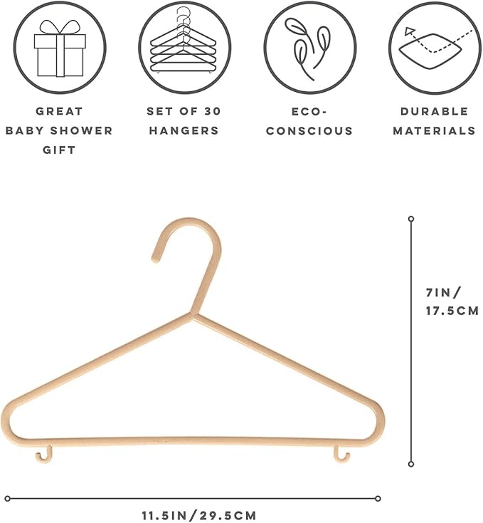 3 Sprouts Wheat Straw Plastic Hangers - 30-Pack Eco-Conscious Toddler Hangers for Child & Baby Clothes, Coats - Kid Closet Hanger Ideal for Small Girls, Boys, Children & Kids - Speckled Brown