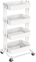 Pipishell 4 Tier Metal Rolling Utility Cart, Heavy-Duty Storage Rolling Cart with 2 Lockable Wheels, Multifunctional Mesh Organization Utility Cart for Kitchen Dining Room Living Room, PIUC13W