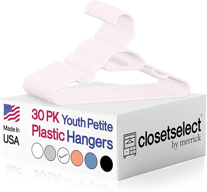 Youth Hangers 30 Pack - 13 Inch Plastic Youth Petite & Childrens Hangers for Closet, Baby Hangers for Children Clothes Sizes 4 to 10, Non-Slip Infant Hangers with Shoulder Grooves | Pink
