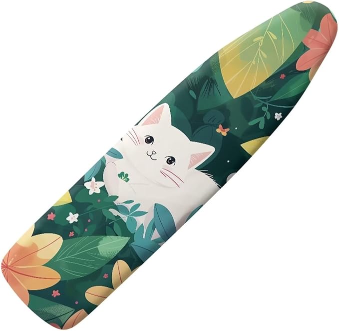 GLENLCWE Hawaiian Cat Green Palm Ironing Board Cover All Standard Thick Ironing Boards Replacement with Elastic Band,15x54 Inch White Cat Print Ironing Board Cover Cloth for Women