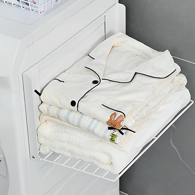 Magnetic Multi-Purpose Organizer Shelf – Space-Saving Side Storage for Washing Machine, Fridge & Bathroom, Folding Towel Rack for Laundry Room & Camper Sink Area – White