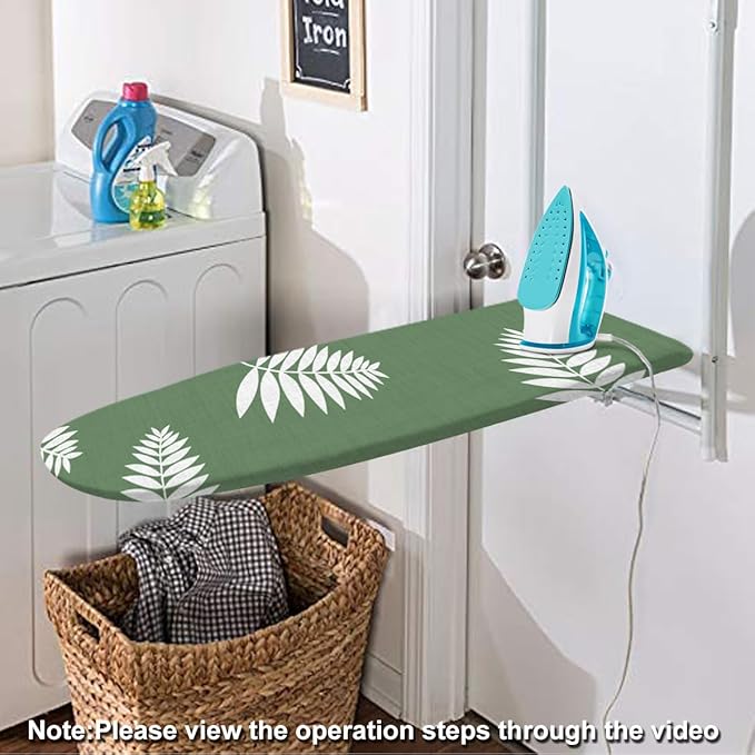 SheeChung 14x42 Inch Over-The-Door Ironing Board Cover and Pad,Cotton Cover with Extra Thick Pad,Resists Scorching and Staining,Fits Door/Standard Ironing Board,Silicone Coating