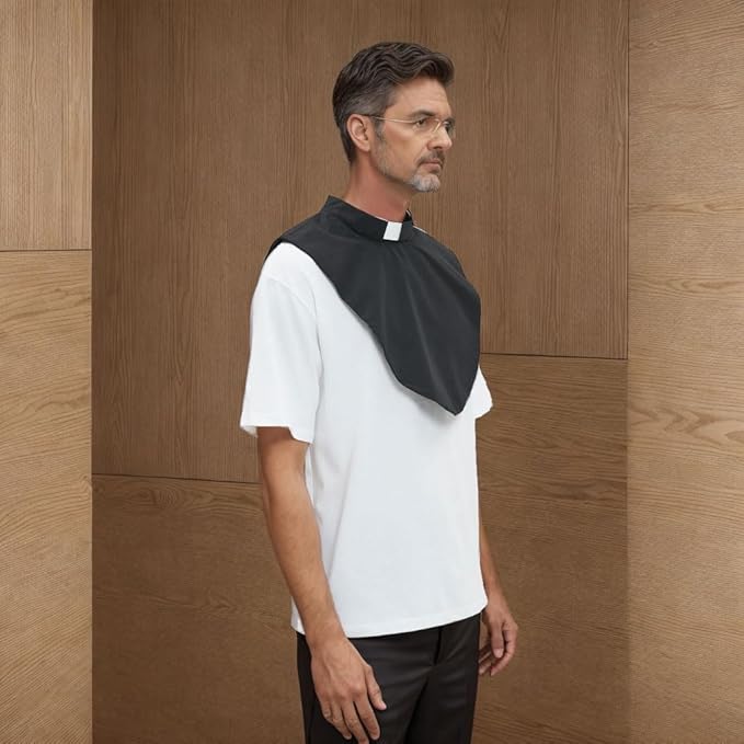 Black Color Unisex Clergy Tab Collar Clerical Bib Collar with Insert White Tab, 2pcs in Pack