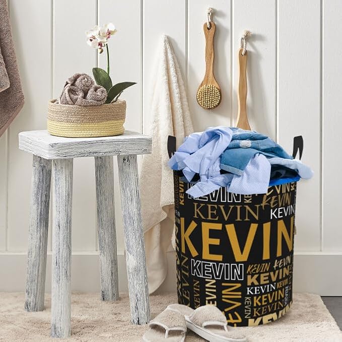 Custom Name Laundry Hamper, Personalized Dirty Clothes Hamper with Name for Bathroom Bedrooms Clothes Storage Organizer, Personalized Gifts for Boys Girls Men Women