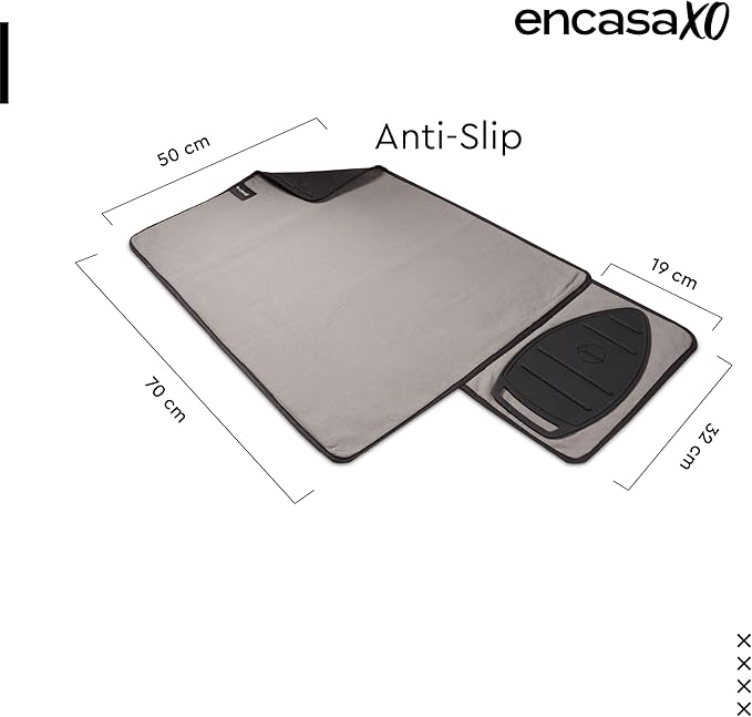 Encasa XO Ironing Mat/Pad (Small 28"x20") with 3mm Padding, Anti-Skid Design & Silicone Iron Rest for Steam Pressing on Tabletop or Bed - Heat Resistant, Portable, Quilting & Travel Blanket - Beige