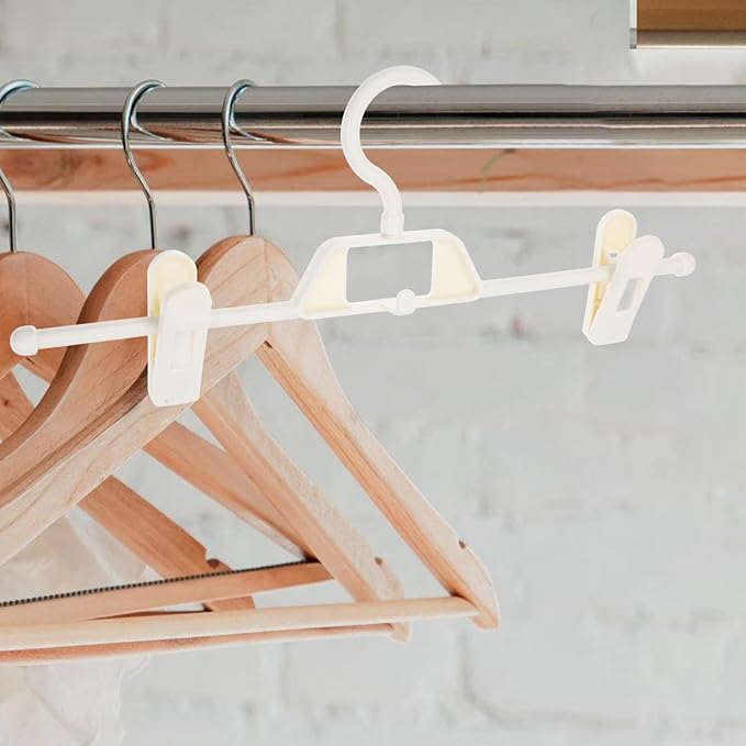 Garneck 5pcs Telescopic Trousers Hanger Jeans Hangers Space Saving Pants Hanger Closet Drying Rack Non-Slip Clip Coat Hangers Wardrobes Clips Storage Rack Underwear Child White Plastic