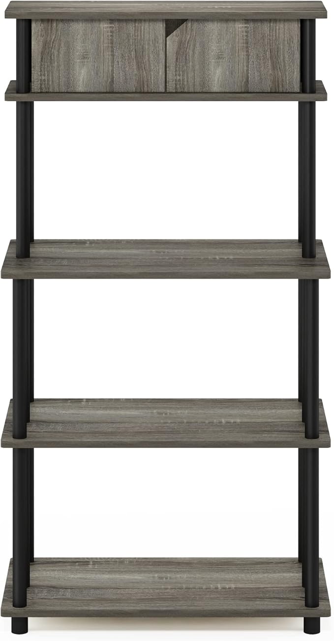 Furinno Turn-N-Tube Toolless Storage Shelf with Top Cabinet, French Oak Grey/Black