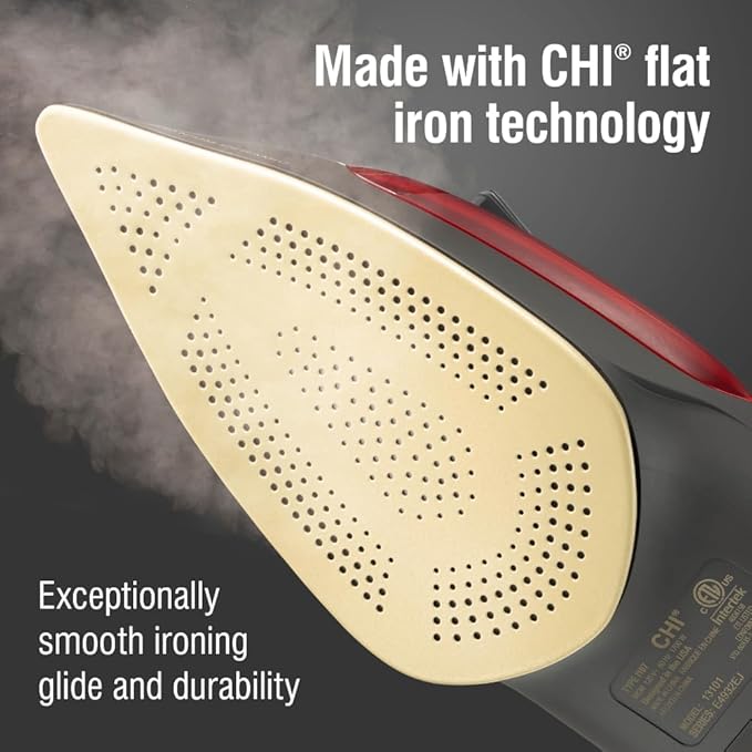 CHI Steam Iron for Clothes with 300+ Holes for Powerful Steam ing, Temperature Guide Dial, 1700 Watts, XL 10’ Cord, 3-Way Auto Shutoff, Titanium Infused Ceramic Soleplate, Silver (13101)