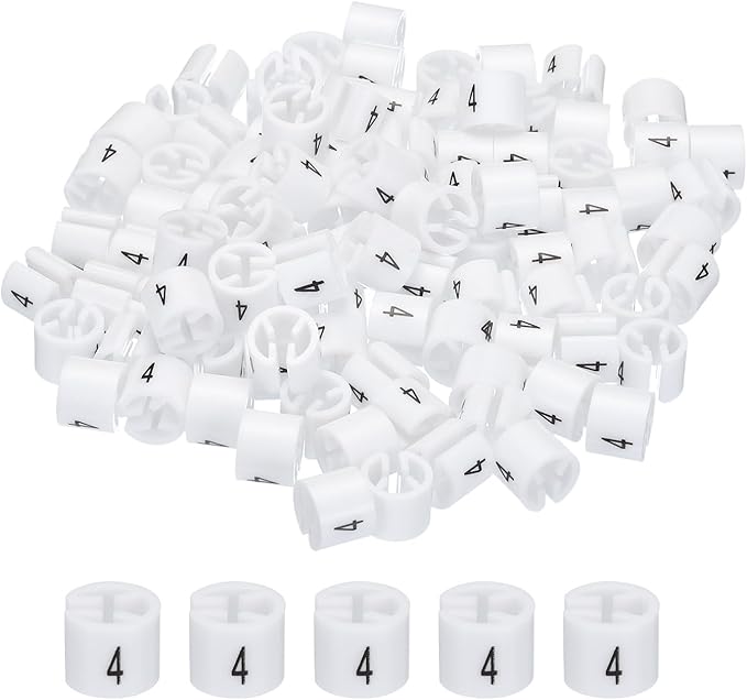 MECCANIXITY Clothes Hanger Marker Colored Hanger Sizer Garment Markers Tag (Number 4, White) for Garment Clothing Color Coding, Pack of 100 Pcs