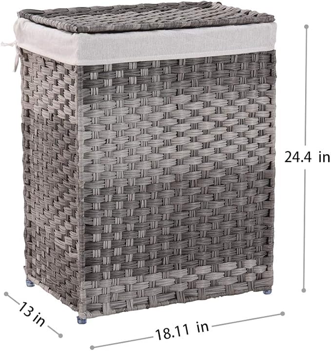 Mxfurhawa Slim Laundry Basket on Wheels, Heavy Duty Cotton Liner Laundry Storage Hamper with Handles, Collapsible Clothes Wire Basket Organizer Laundry Bag (02A)