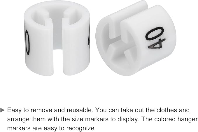 MECCANIXITY Clothes Hanger Marker Colored Hanger Sizer Garment Markers Tag (Number 40, White) for Garment Clothing Color Coding, Pack of 100 Pcs