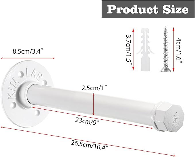 Sumnacon 2 Pcs 10 Inch Industrial Pipe Clothes Bar - Heavy Duty Rustic Metal Coat Hanger with Screws,Wall-Mounted Garment Holder Rack for Bedroom Bathroom Wardrobe Boutique Clothing Store,White