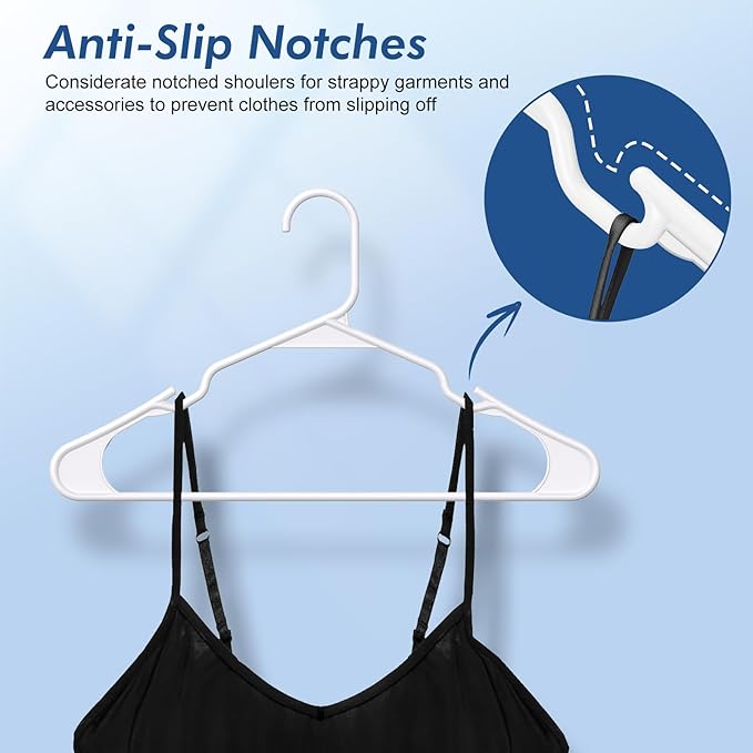 HOUSE DAY Plastic Hangers 20 Pack - White Clothes Hangers with Non-Slip Shoulder Grooves, Durable and Sturdy T-Shirt, Dress, Coat Hanger, Space Saving Design Perfect for Closet Organizers and Storage