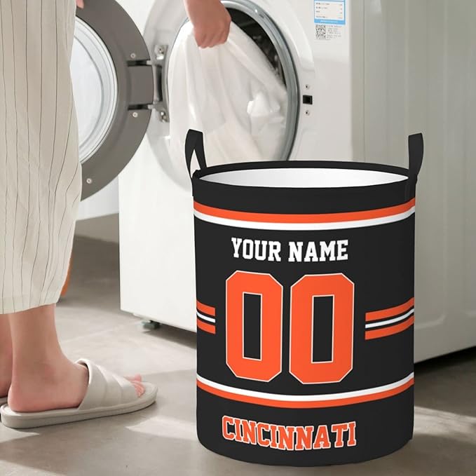 Custom Cincinnati Laundry Hamper Personalized Laundry Basket Customized Name And Number Collapsible Storage Basket for Bedroom Bathroom Living Room Gifts