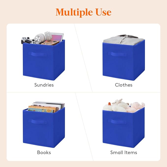 Lifewit Storage Cubes, Foldable Decorative Fabric Storage Baskets for Organizing Home Organizers with Handles for Shelves, Closet, 11 Inch Bins, 18L Blue, 6 Packs
