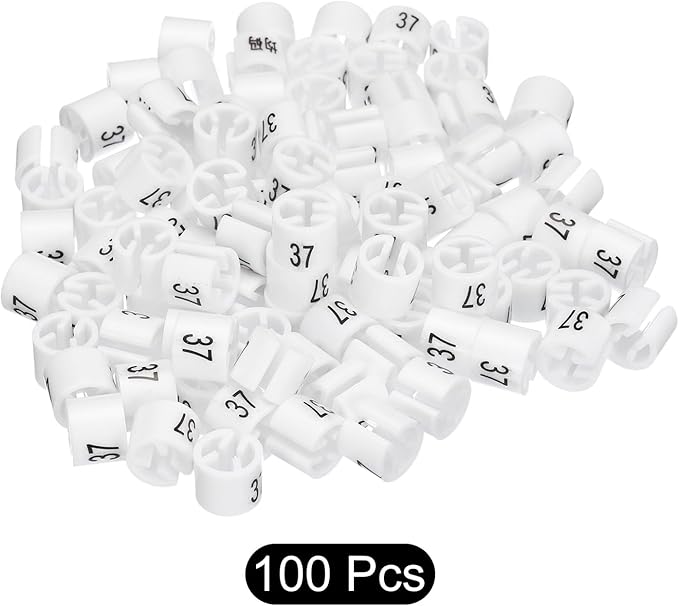 MECCANIXITY Clothes Hanger Marker Colored Hanger Sizer Garment Markers Tag (Number 37, White) for Garment Clothing Color Coding, Pack of 100 Pcs