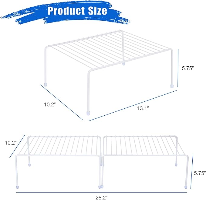 SIBAO Set of 6 Kitchen Cabinet Storage Shelf Rack - (13.1 x 10.2 Inch) /Plastic Feet - Steel Metal - Rust Resistant Finish - Cups, Dishes, Cabinet & Pantry Organization (White)