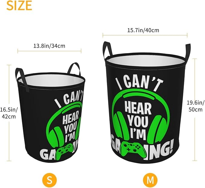 Headphones And Gamepad Round Laundry Hamper Storage Basket Toys Clothes Organizer Bin For Home Bathroom Bedroom Dorm Nursery, 62L