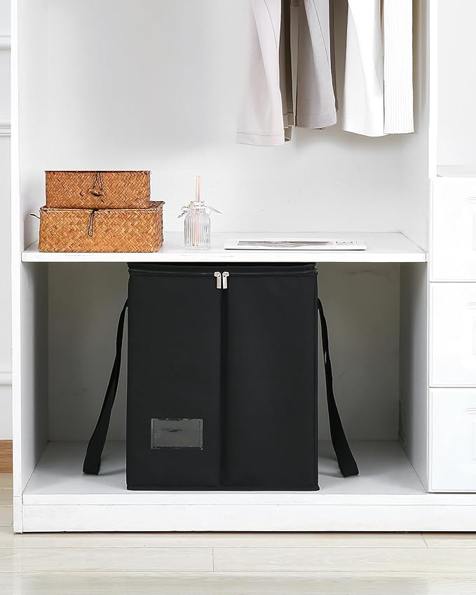 Qozary Clothes Hanger Organizer Bag-Rigid Hanger Storage Containers with Lid for Dustproof, Large Hanger Holder, Sturdy Caddy Organizer Box with Handle-Keep Item Separate